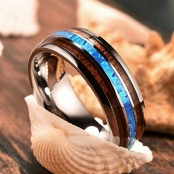 NEW Unisex Tungsten Hawaiian KOA Wood Abalone Ring - Picture 7 of 7
